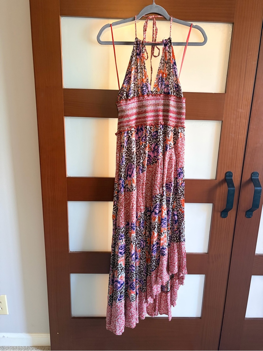 Free People Asymmetrical Floral Halter Dress in Pink, Orange, Purple Size M